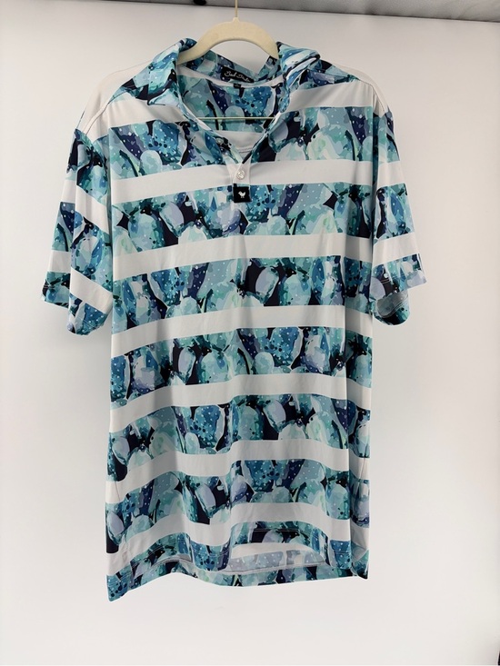 Bad Birdie Other - Men's Bad Birdie Short Sleeve Polo - Aqua & Navy Pattern Sz L